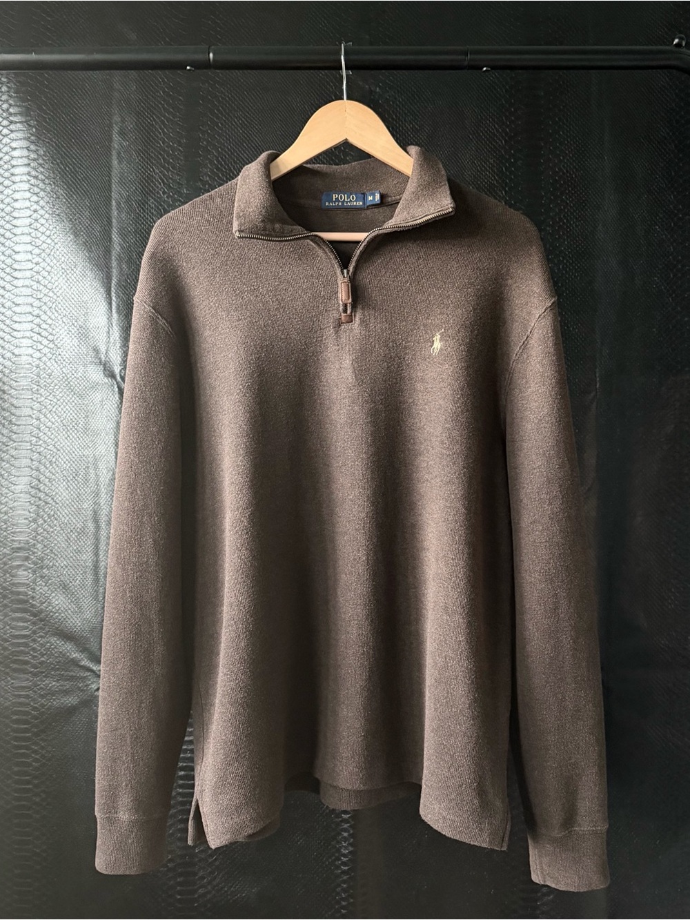 Polo Ralph Lauren Quarter Zip Sweater Size Men’s M Brown Leather Pull Tag